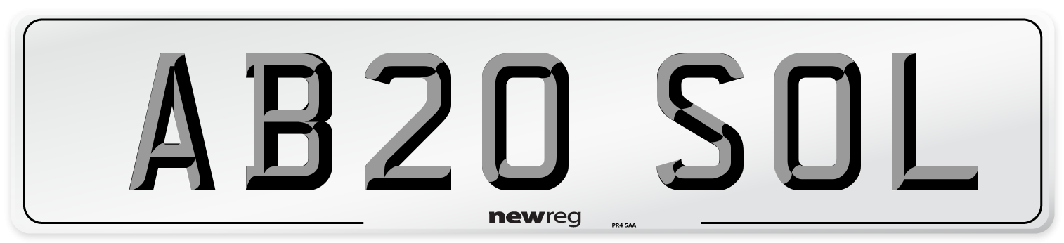 AB20 SOL Number Plate from New Reg